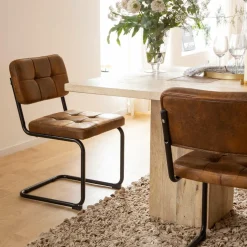 Chaise cantilever en microfibre marron Mambo (lot de 2)