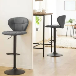 Chaise de bar vintage noire pied central réglable Isis (lot de 2)