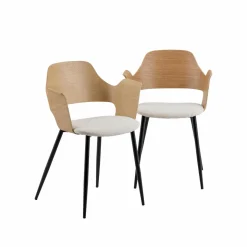 Chaise en bois clair et tissu écru Florence (lot de 2)