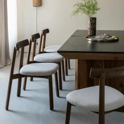 Chaise en bois de frêne foncé et tissu gris Aline (lot de 2)