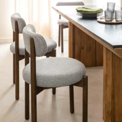 Chaise en bois de hêtre foncé et tissu Aline (lot de 2)