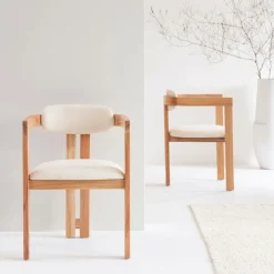 Chaise en bois de mindy et tissu bouclette Suzie (lot de 2)