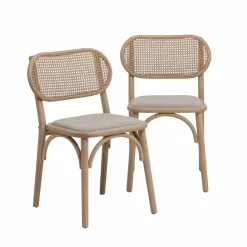 Chaise en bois d'orme clair et cannage Luzian (lot de 2)