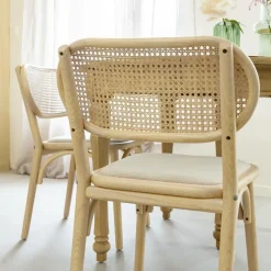 Chaise en bois d'orme clair et cannage Luzian (lot de 2)