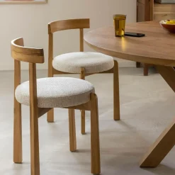 Chaise en bois d'orme et tissu bouclette gris Aline (lot de 2)