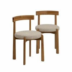 Chaise en bois d'orme et tissu bouclette gris Aline (lot de 2)