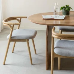 Chaise en bois d'orme et tissu gris Aline (lot de 2)