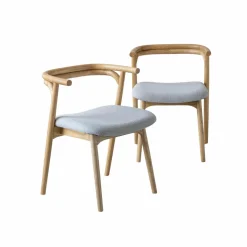 Chaise en bois d'orme et tissu gris Aline (lot de 2)