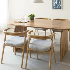 Chaise en bois d'orme et tissu gris Aline (lot de 2)