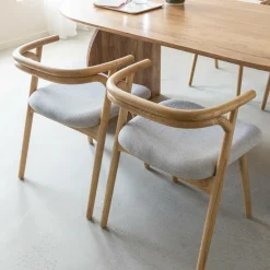 Chaise en bois d'orme et tissu gris Aline (lot de 2)