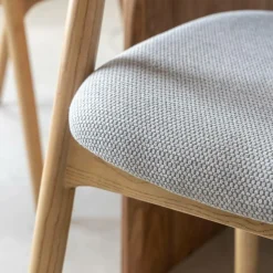 Chaise en bois d'orme et tissu gris Aline (lot de 2)