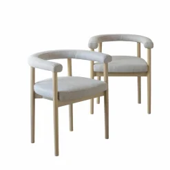 Chaise en bois d'orme et tissu gris Aline (lot de 2)