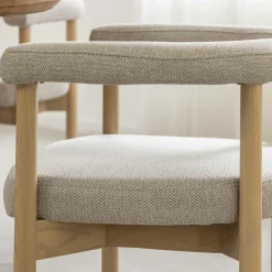 Chaise en bois d'orme et tissu gris Aline (lot de 2)