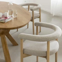 Chaise en bois d'orme et tissu gris Aline (lot de 2)