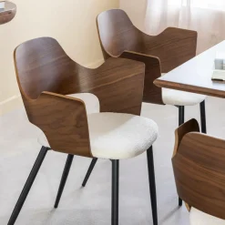 Chaise en bois foncé et tissu écru Florence (lot de 2)