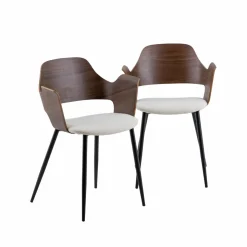 Chaise en bois foncé et tissu écru Florence (lot de 2)