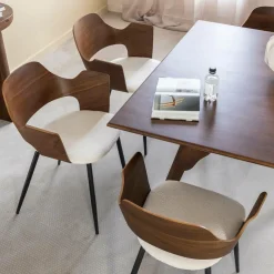 Chaise en bois foncé et tissu écru Florence (lot de 2)