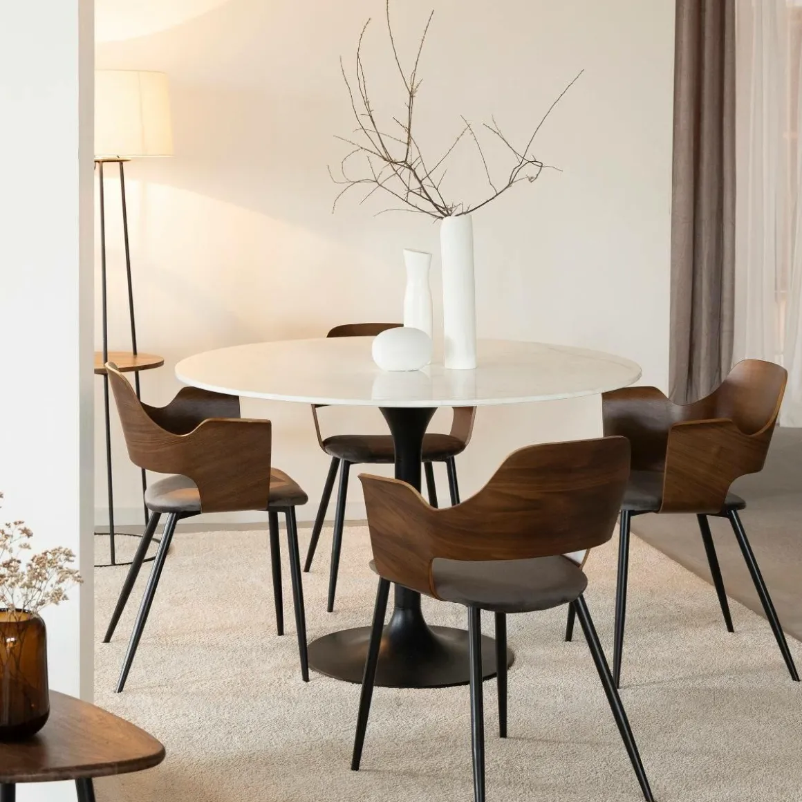 Chaise en bois foncé et velours gris Florence (lot de 2)