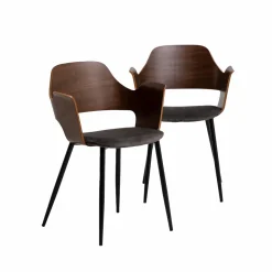 Chaise en bois foncé et velours gris Florence (lot de 2)