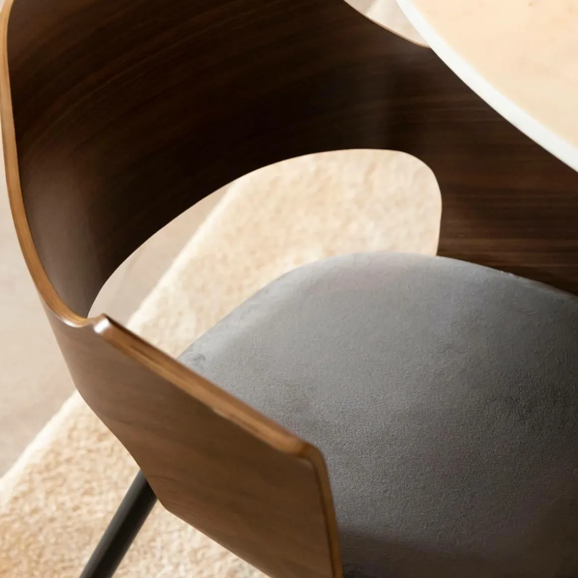 Chaise en bois foncé et velours gris Florence (lot de 2)