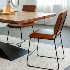 Chaise en cuir marron et métal noir Arthur (lot de 2)