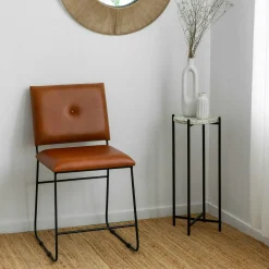 Chaise en cuir marron et métal noir Arthur (lot de 2)