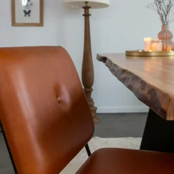 Chaise en cuir marron et métal noir Arthur (lot de 2)