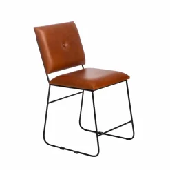 Chaise en cuir marron et métal noir Arthur (lot de 2)