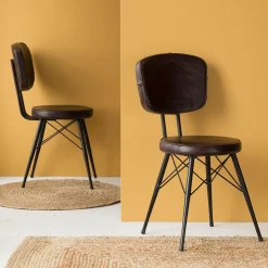 Chaise en cuir marron foncé Pharell (lot de 2)