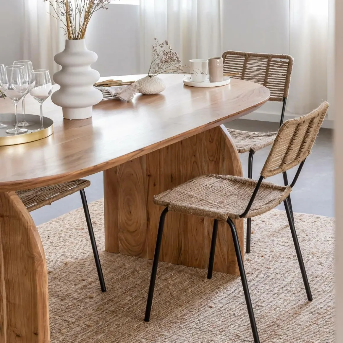 Chaise en métal et corde beige Emilia (lot de 2)