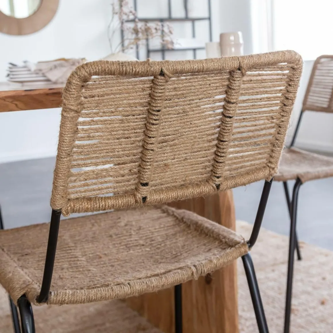 Chaise en métal et corde beige Emilia (lot de 2)