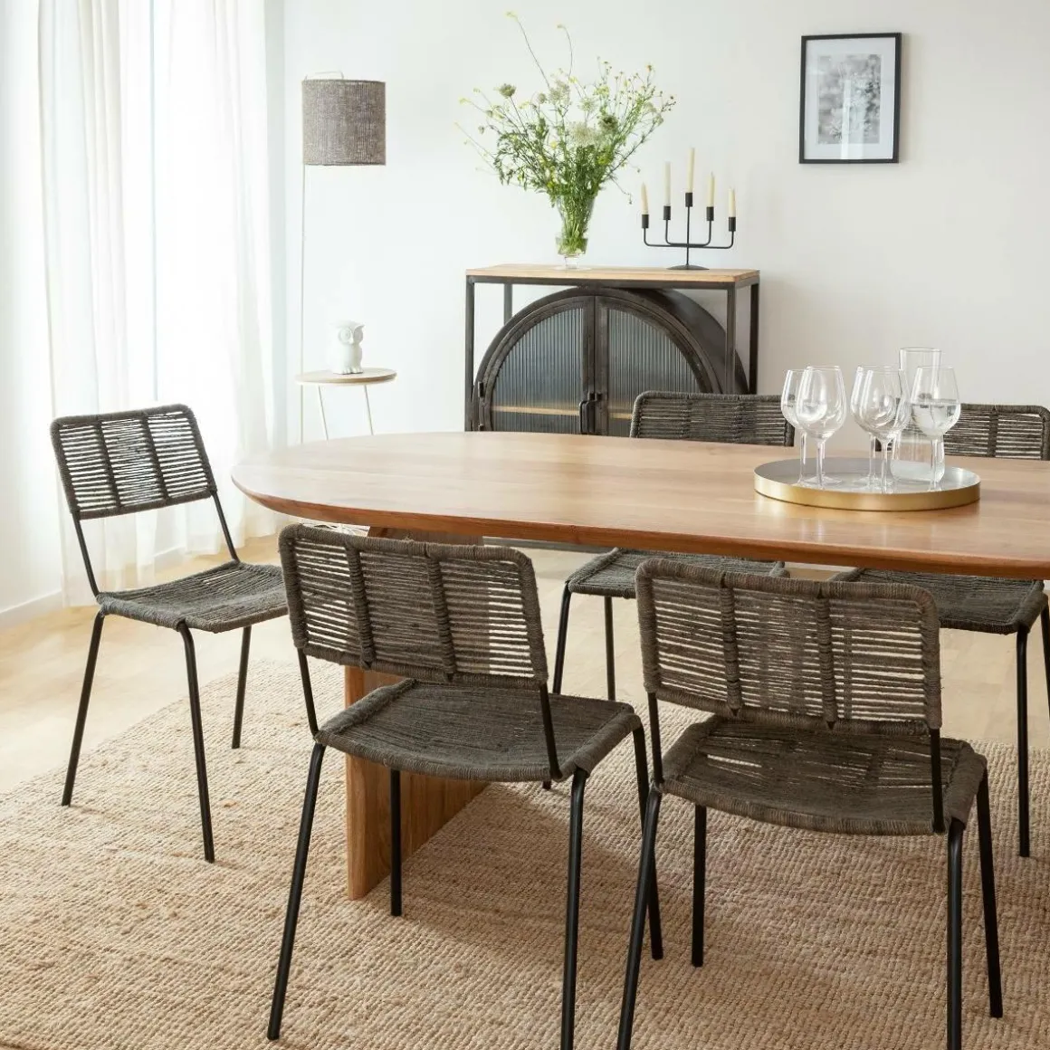 Chaise en métal et corde grise Emilia (lot de 2)