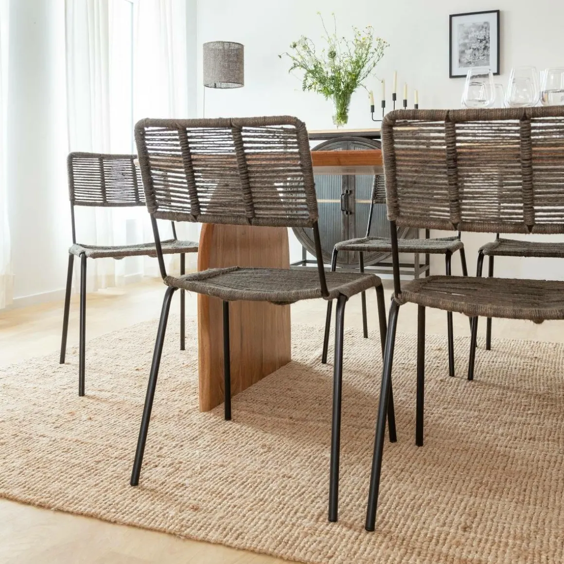 Chaise en métal et corde grise Emilia (lot de 2)