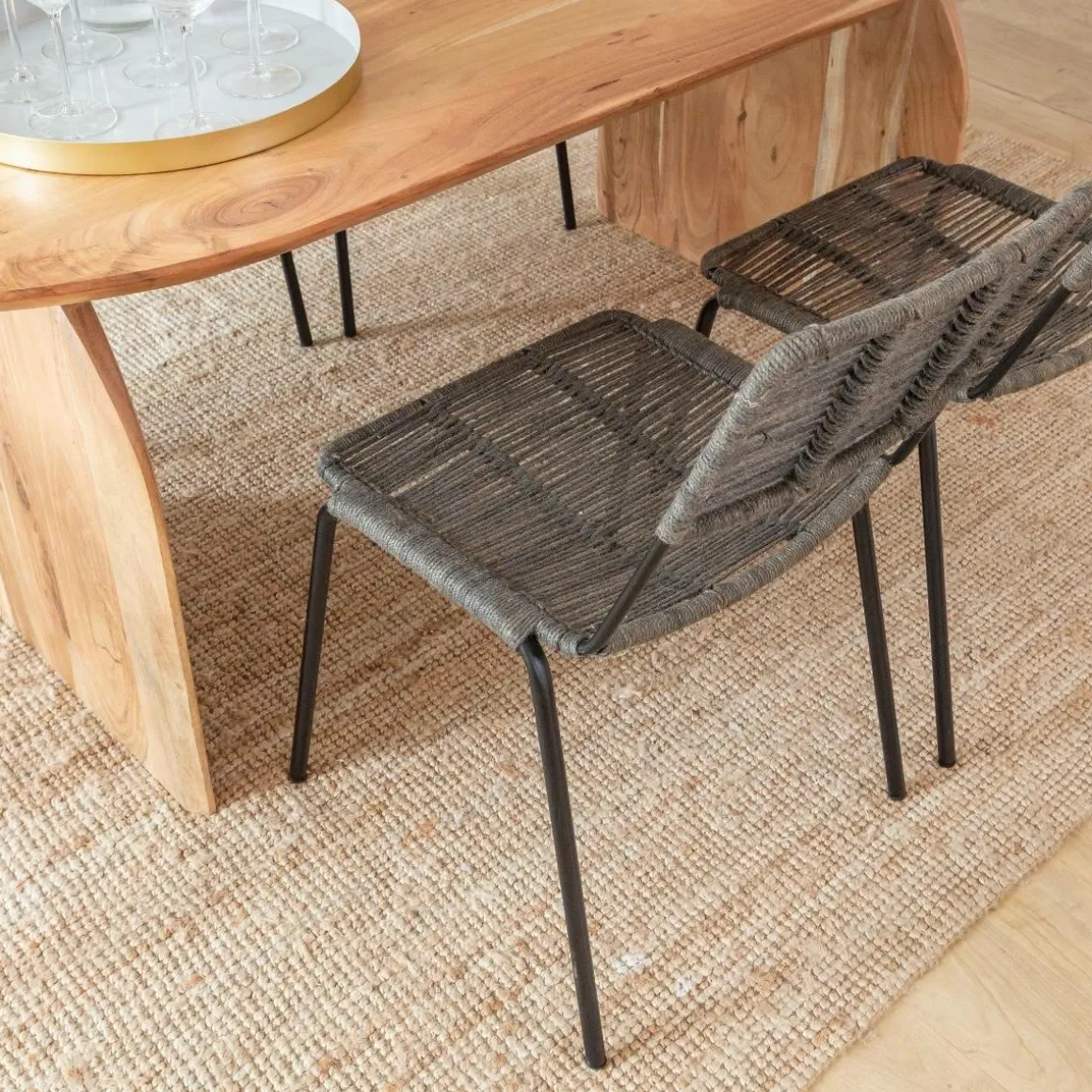 Chaise en métal et corde grise Emilia (lot de 2)