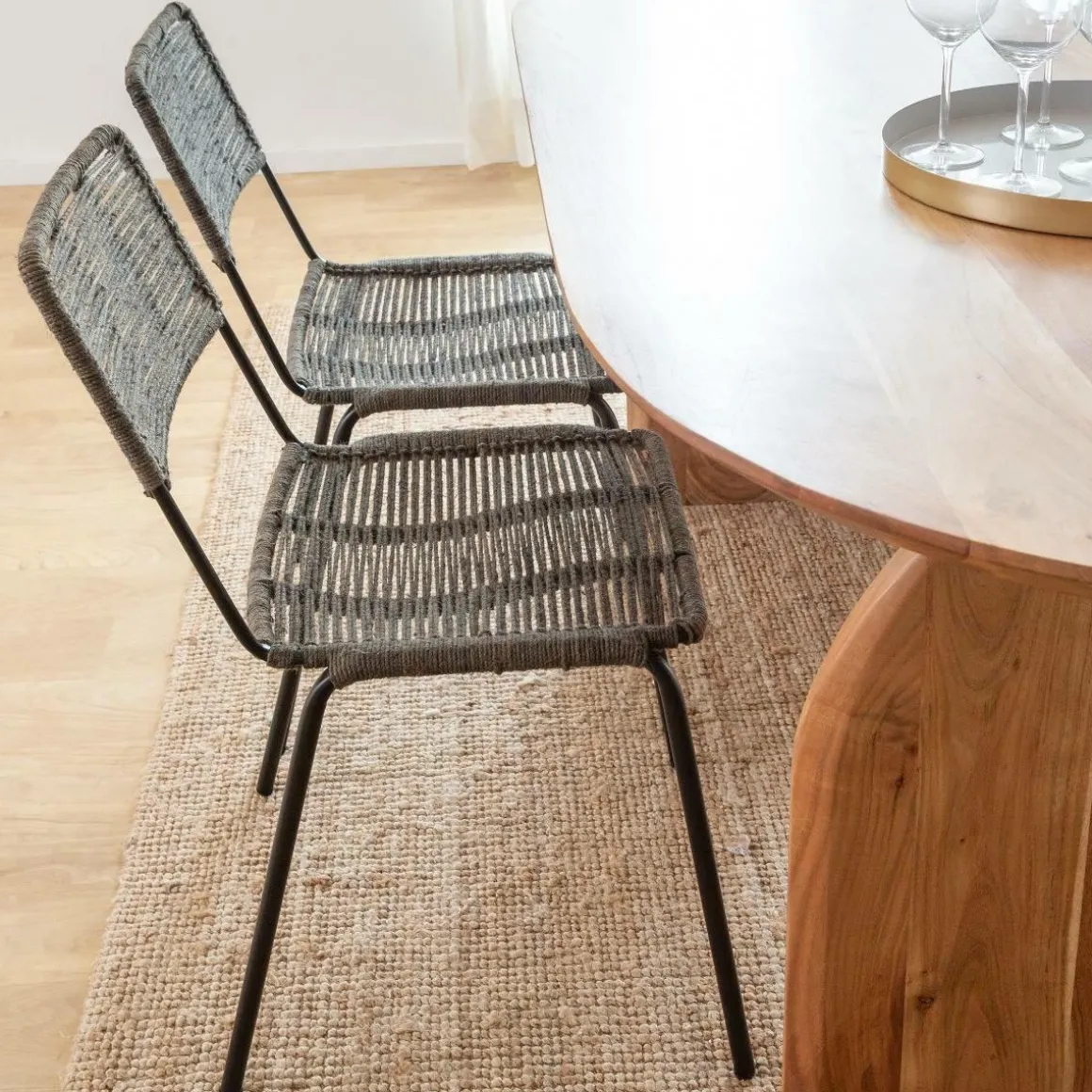 Chaise en métal et corde grise Emilia (lot de 2)