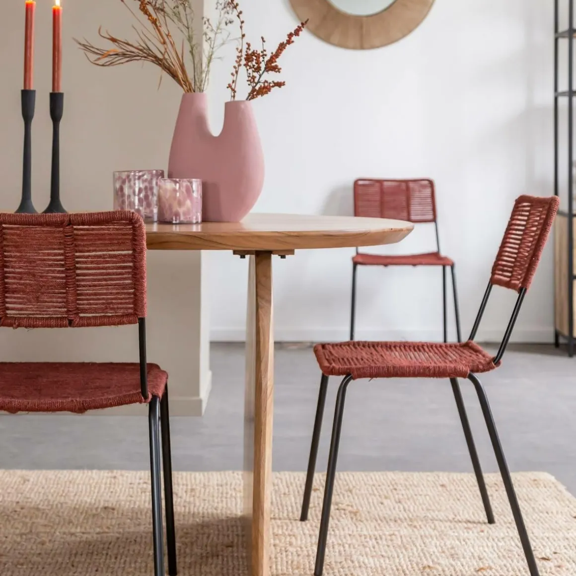 Chaise en métal et corde rouge Emilia (lot de 2)