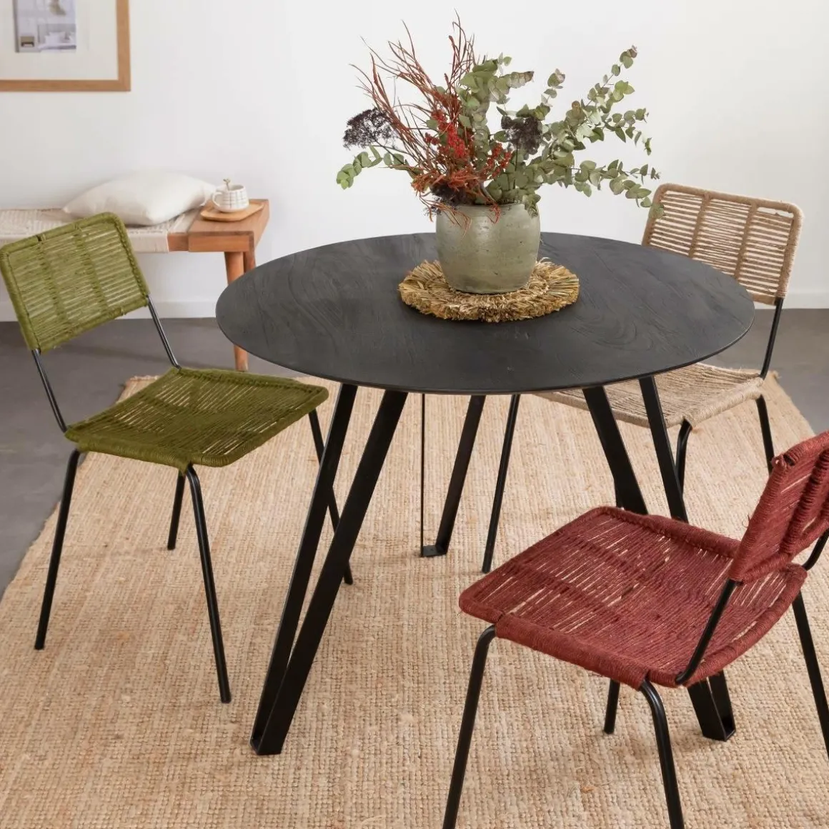 Chaise en métal et corde rouge Emilia (lot de 2)