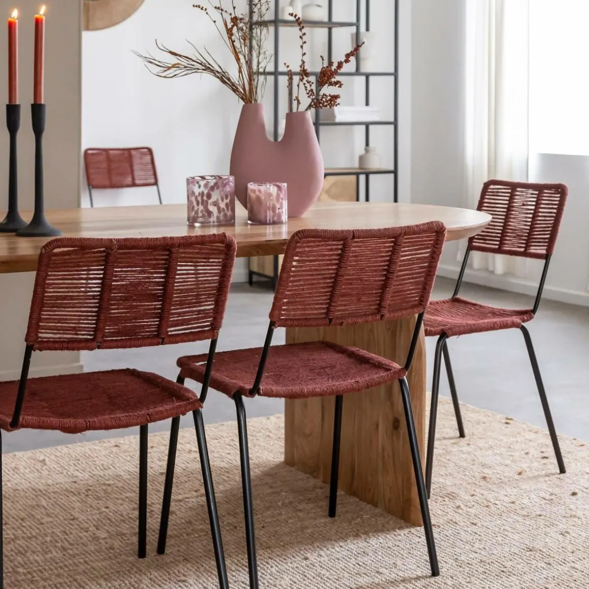 Chaise en métal et corde rouge Emilia (lot de 2)