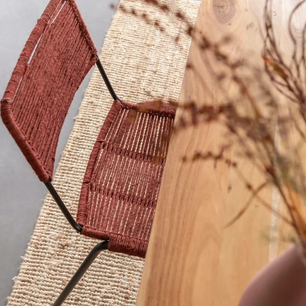 Chaise en métal et corde rouge Emilia (lot de 2)