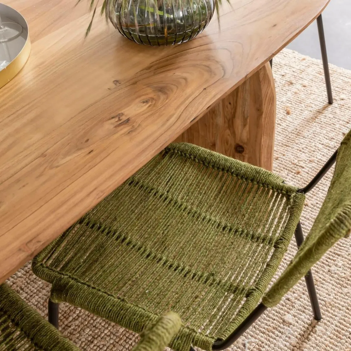 Chaise en métal et corde verte Emilia (lot de 2)