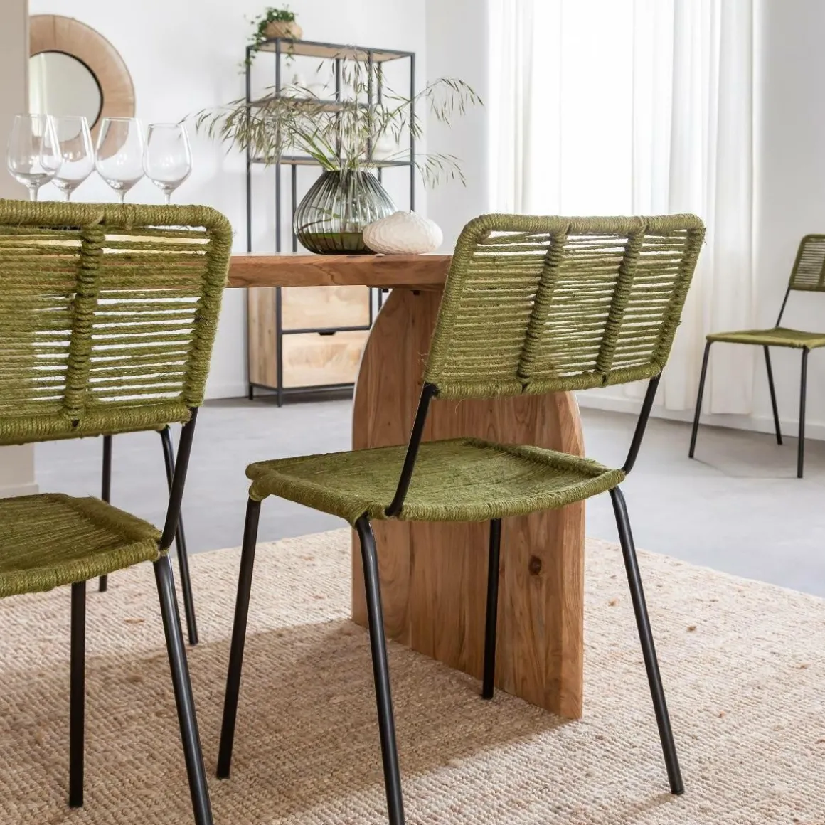 Chaise en métal et corde verte Emilia (lot de 2)