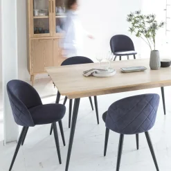 Chaise en tissu bleu marine et métal Jasmine (lot de 2)