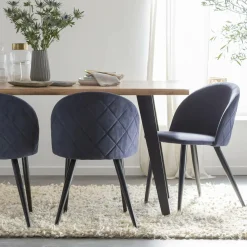 Chaise en tissu bleu marine et métal Jasmine (lot de 2)