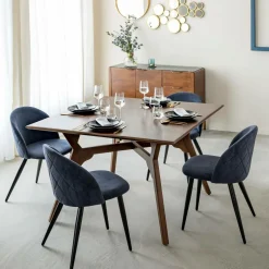 Chaise en tissu bleu marine et métal Jasmine (lot de 2)