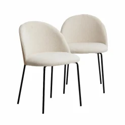 Chaise en tissu bouclette écru clair et métal Nyssa (lot de 2)