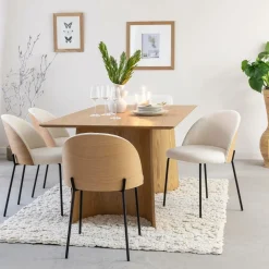 Chaise en tissu bouclette écru clair et métal Nyssa (lot de 2)