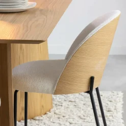 Chaise en tissu bouclette écru clair et métal Nyssa (lot de 2)