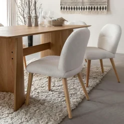Chaise en tissu bouclette blanche Ayse (lot de 2)