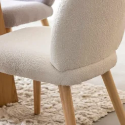 Chaise en tissu bouclette blanche Ayse (lot de 2)