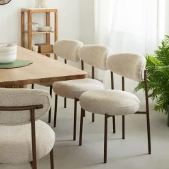 Chaise en tissu écru et pieds en métal effet bois Janis (lot de 2)